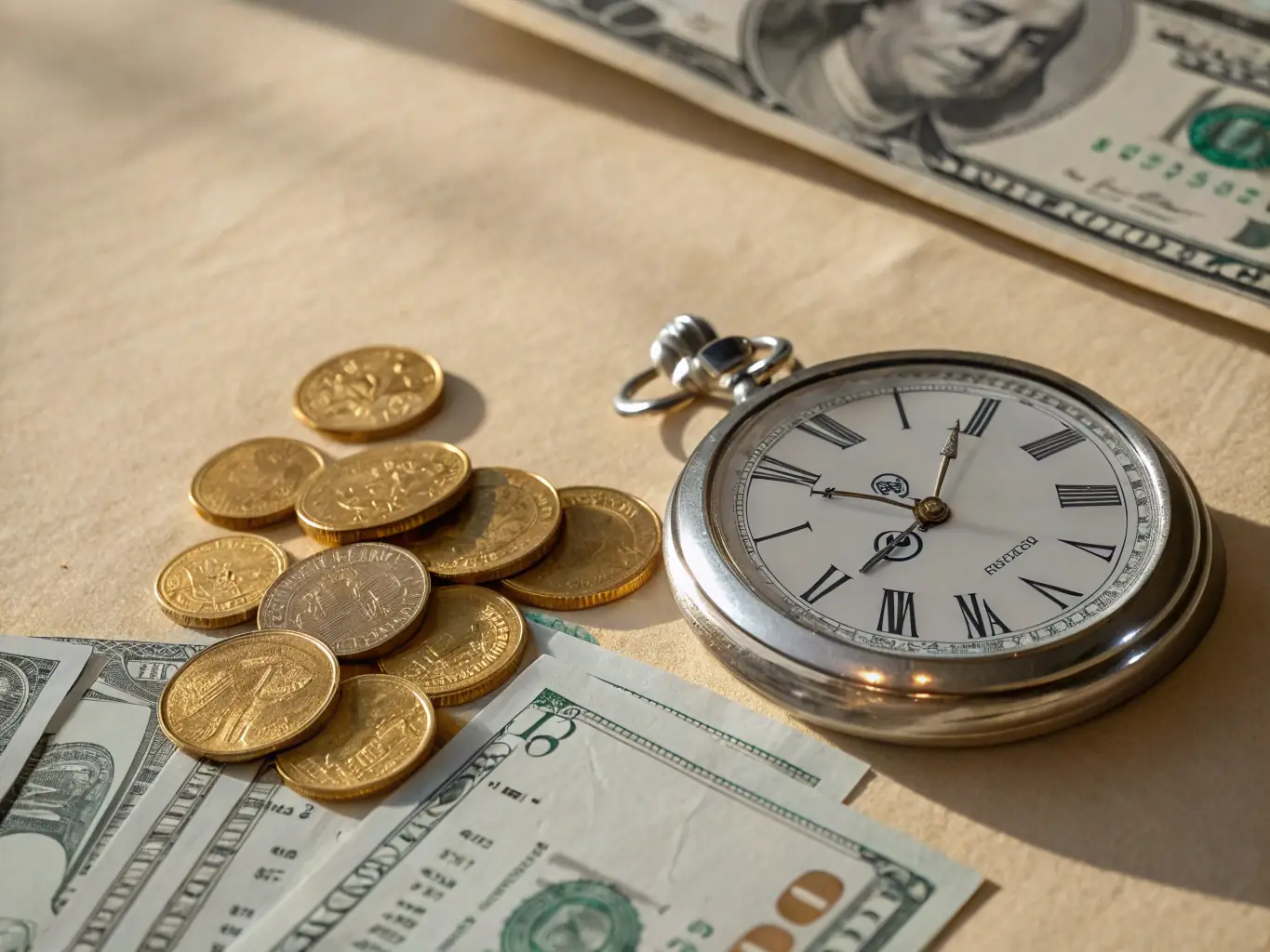 A clock melting into coins, symbolizing the flexibility and freedom of a zero locking period with JETTONE.